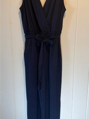 Monteau Navy Wide Leg Jumpsuit Belted Size M